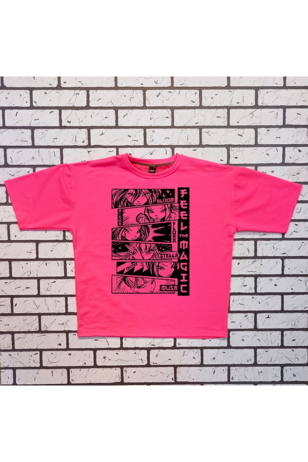 Футболка оверсайз неоновая розовая с принтом Bloom   Магазин Толстовок Футболки OVERSIZE Женские