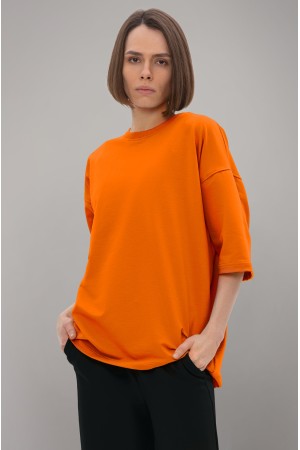 Футболка оверсайз оранжевая из футера женская (унисекс)