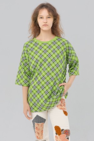Футболка оверсайз салатовая клетка TARTAN