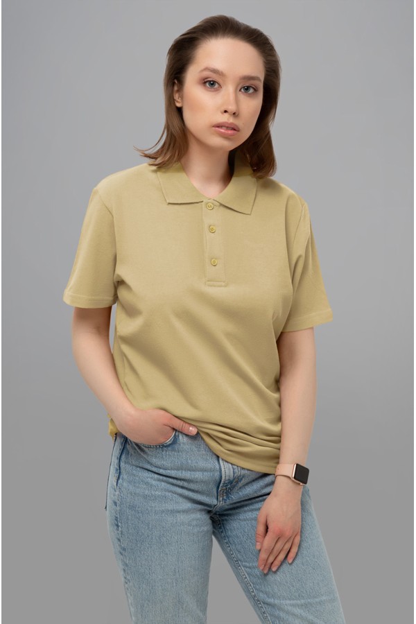 Футболка поло бежевая (песочная) женская T-shirt sand beige woman XS-44-Unisex-(Женский) Футболка поло бежевая (песочная) женская
