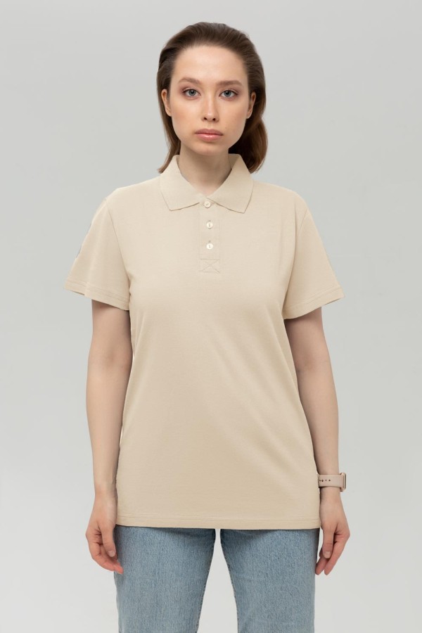 Футболка поло женская молочная (экрю) Polo t-shirt woman milk XS-44-Unisex-(Женский) Футболка поло женская молочная (экрю)