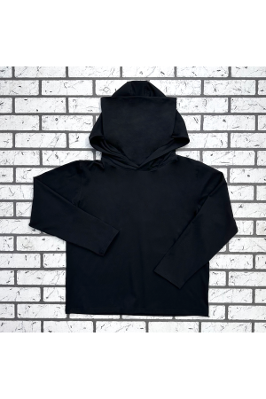 Женский рашгард черный спортивный трикотажный с капюшоном, с маской