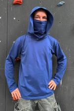 Мужской рашгард синий индиго спортивный трикотажный с капюшоном, с маской Rashguard mask indigo longsleeve man XS-44-Unisex-(Мужской) Мужской рашгард синий индиго спортивный трикотажный с капюшоном, с маской