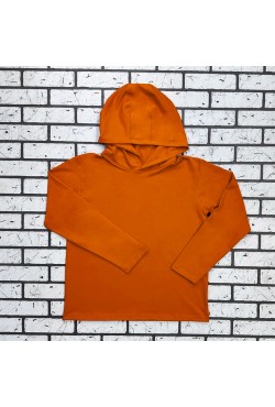 Женский рашгард оранжевый спортивный трикотажный с капюшоном, с маской