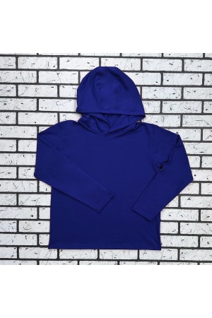 Женский рашгард васильковый синий спортивный трикотажный с капюшоном, с маской