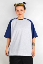  T-shirt reglan grey melange indigo sleeve woman 2XL-48-50-Woman-(Женский)    Футболка реглан женская контрастная серая c рукавом синий индиго 