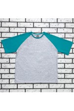  T-shirt reglan grey melange mint sleeve man 4XL-58-Unisex-(Мужской)    Футболка реглан мужская контрастная серая c мятным рукавом 