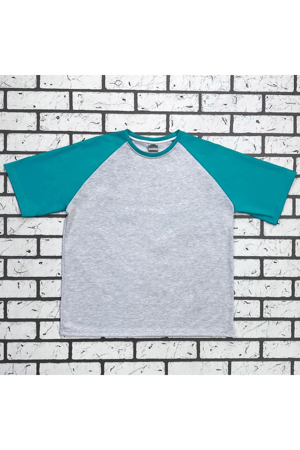  T-shirt reglan grey melange mint sleeve man 3XL-56-Unisex-(Мужской)    Футболка реглан мужская контрастная серая c мятным рукавом 