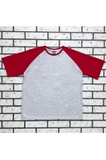  T-shirt reglan grey melange red sleeve man XS-44-Unisex-(Мужской)    Футболка реглан мужская контрастная серая c красным рукавом 