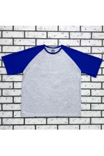  T-shirt reglan grey melange royal blue sleeve man XS-44-Unisex-(Мужской)    Футболка реглан мужская контрастная серая c ярко-синим рукавом 