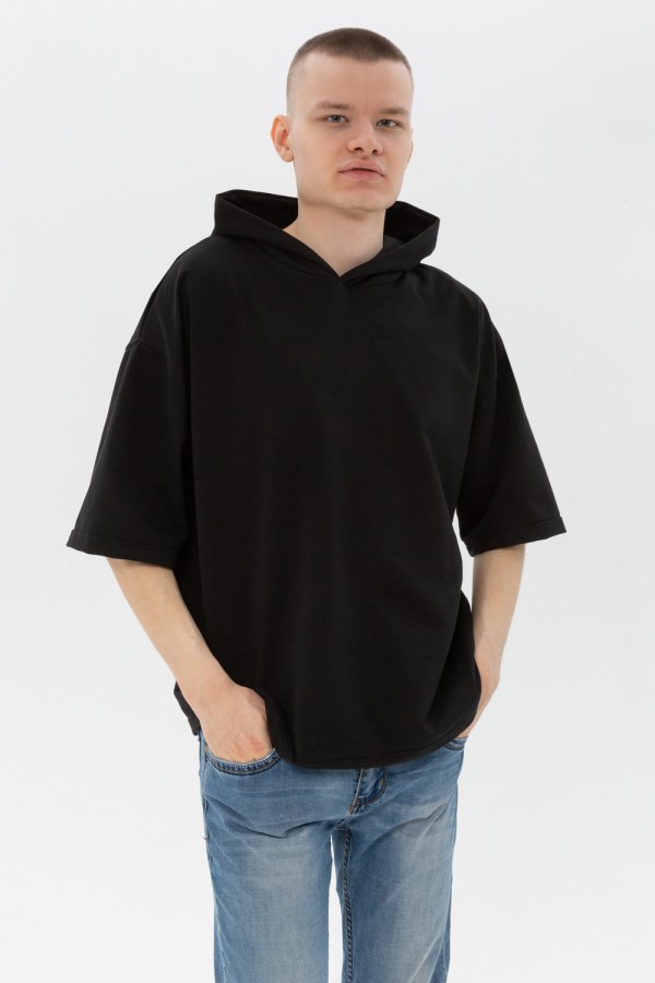  Hooded t-shirt oversize "RoXy" black XS-44-Unisex-(Мужской)    Черная футболка оверсайз с капюшоном унисекс 