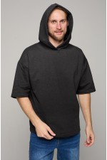  Hooded T-shirt oversize RoXy dark-grey man S-46-Unisex-(Мужской)    Футболка оверсайз с капюшоном мужская унисекс цвет темно-серый (антрацит) 