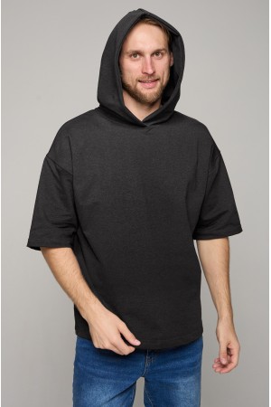 Футболка оверсайз с капюшоном мужская унисекс цвет темно-серый (антрацит)