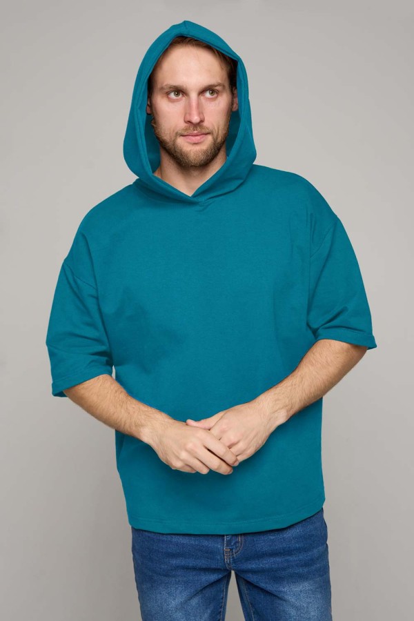  T-shirt oversize RoXy turquoise man M-48-Unisex-(Мужской)    Футболка оверсайз с капюшоном RoXy светлая бирюза мужская 