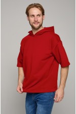  Hooded t-shirt oversize RoXy red man S-46-Unisex-(Мужской)    Красная футболка оверсайз с капюшоном мужская (унисекс) 