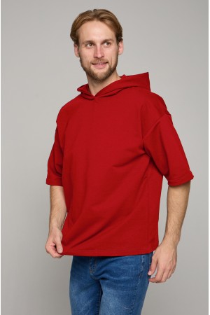 Красная футболка оверсайз с капюшоном мужская (унисекс)