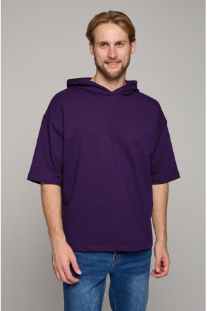 Фиолетовая футболка оверсайз с капюшоном мужская (унисекс)