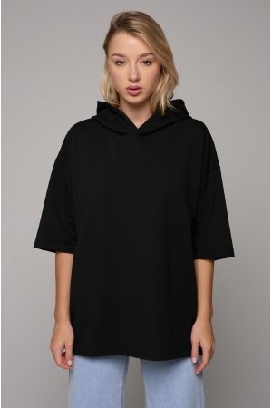 RoXy - Футболка оверсайз с капюшоном черная унисекс (женская)