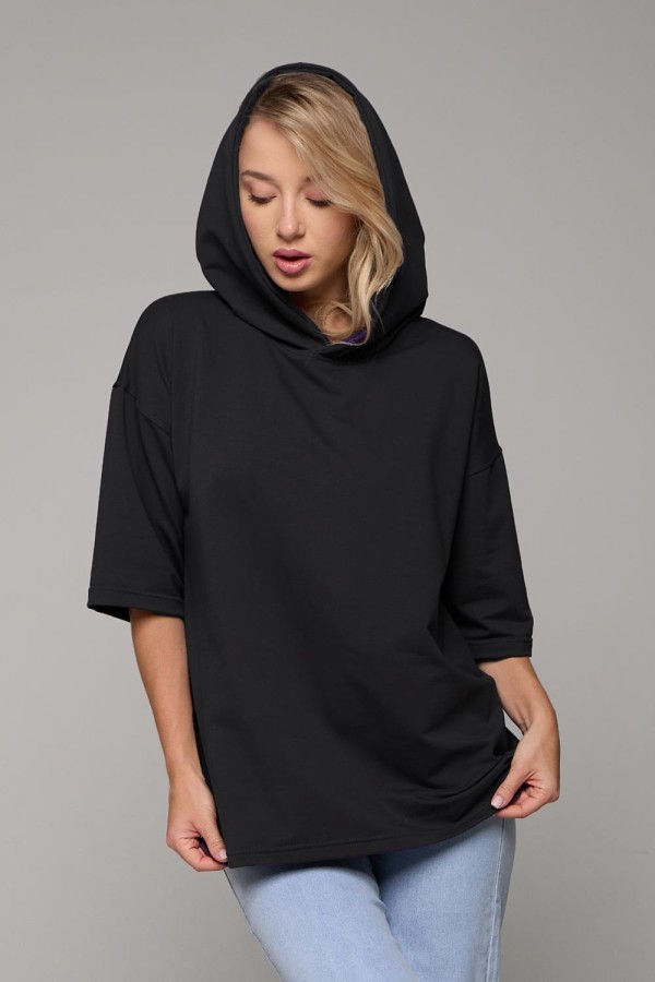 RoXy - Футболка оверсайз с капюшоном черная унисекс (женская)   Магазин Толстовок Hooded T-shirt Oversize «RoXy»