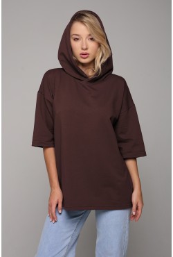 RoXy - Футболка оверсайз с капюшоном коричневая унисекс (женская)