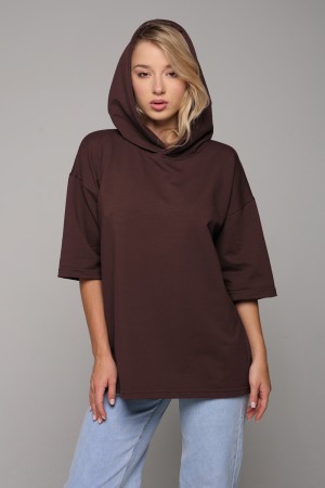 RoXy - Футболка оверсайз с капюшоном коричневая унисекс (женская)