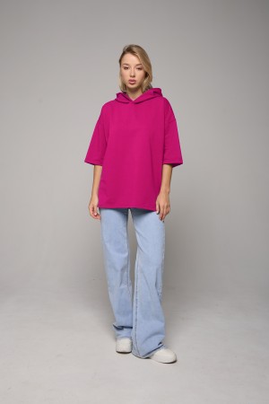 RoXy - Футболка оверсайз с капюшоном фуксия (ярко-розовая)