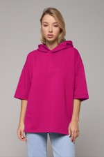 RoXy - Футболка оверсайз с капюшоном фуксия (ярко-розовая) T-shirt oversize RoXy fuchsia S-46-Unisex-(Женский) RoXy - Футболка оверсайз с капюшоном фуксия (ярко-розовая)