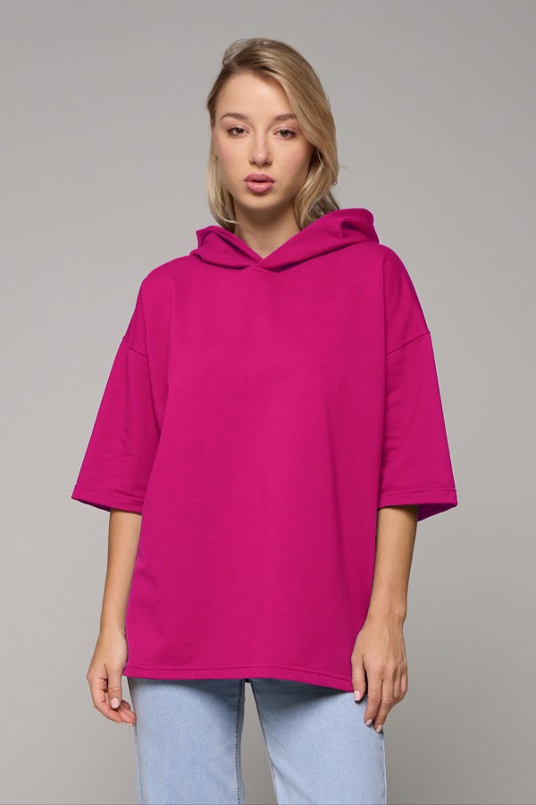 RoXy - Футболка оверсайз с капюшоном фуксия (ярко-розовая) T-shirt oversize RoXy fuchsia S-46-Unisex-(Женский) RoXy - Футболка оверсайз с капюшоном фуксия (ярко-розовая)
