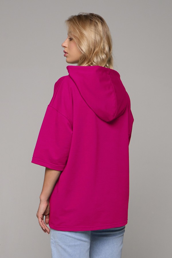 Hooded T-shirt Oversize «RoXy» - Фото на девушках RoXy - Футболка оверсайз с капюшоном фуксия (ярко-розовая) 2 RoXy - Футболка оверсайз с капюшоном фуксия (ярко-розовая) Магазин Толстовок Hooded T-shirt Oversize «RoXy» - Фото на девушках