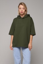  T-shirt oversize RoXy khaki woman XS-44-Unisex-(Женский)    RoXy - Футболка оверсайз с капюшоном светлый хаки женская 