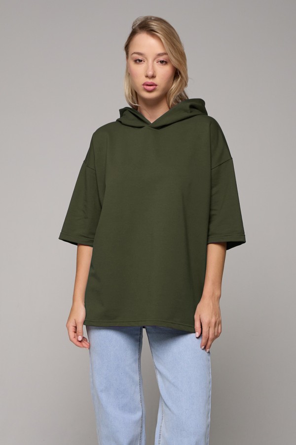  T-shirt oversize RoXy khaki woman XS-44-Unisex-(Женский)    RoXy - Футболка оверсайз с капюшоном светлый хаки женская 