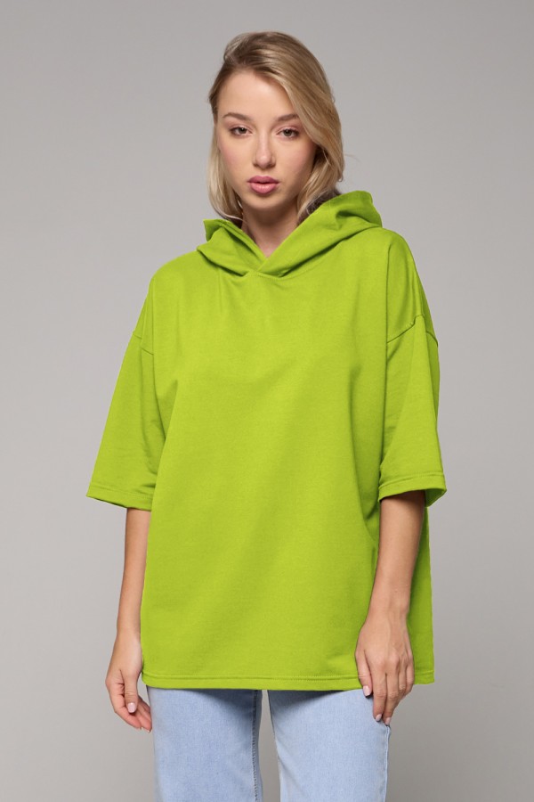  T-shirt oversize RoXy lime woman XS-44-Unisex-(Женский)    RoXy - Футболка оверсайз с капюшоном салатовая женская 