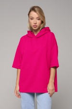  T-shirt oversize RoXy neon pink XS-44-Unisex-(Женский)    RoXy - Футболка оверсайз с капюшоном неоновая розовая 