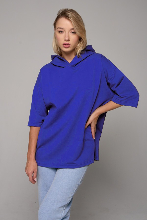  T-shirt oversize RoXy Royal-Blue XS-44-Unisex-(Женский)    RoXy - Футболка оверсайз с капюшоном васильковая унисекс 