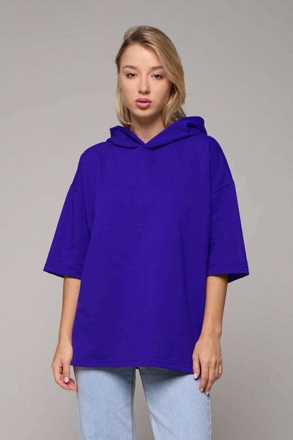 RoXy - Футболка оверсайз с капюшоном васильковая унисекс T-shirt oversize RoXy Royal-Blue XS-44-Unisex-(Женский) RoXy - Футболка оверсайз с капюшоном васильковая унисекс