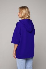 Hooded T-shirt Oversize «RoXy» - Фото на девушках RoXy - Футболка оверсайз с капюшоном васильковая унисекс 2 RoXy - Футболка оверсайз с капюшоном васильковая унисекс Магазин Толстовок Hooded T-shirt Oversize «RoXy» - Фото на девушках