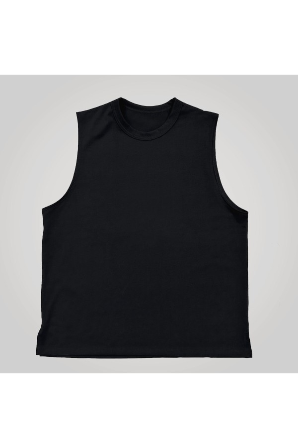 Майка оверсайз без рукавов спортивная мужская черная Muscle tank top black man XS-44-Unisex-(Мужской) Майка оверсайз без рукавов спортивная мужская черная