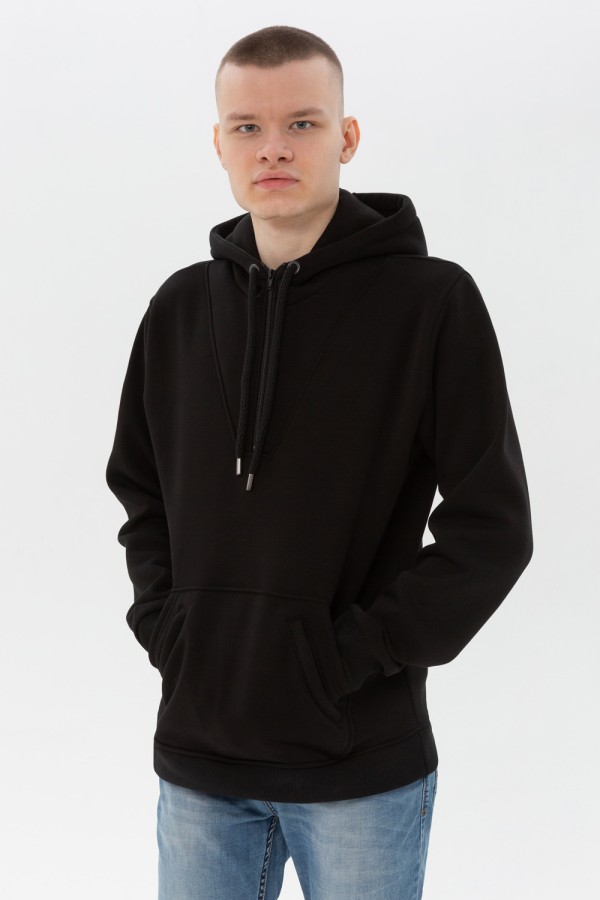  Anorak zip-hoodie « Black »  M-48-Unisex-(Мужской)    Анорак худи черная на молнии мужская (унисекс) утепленная  