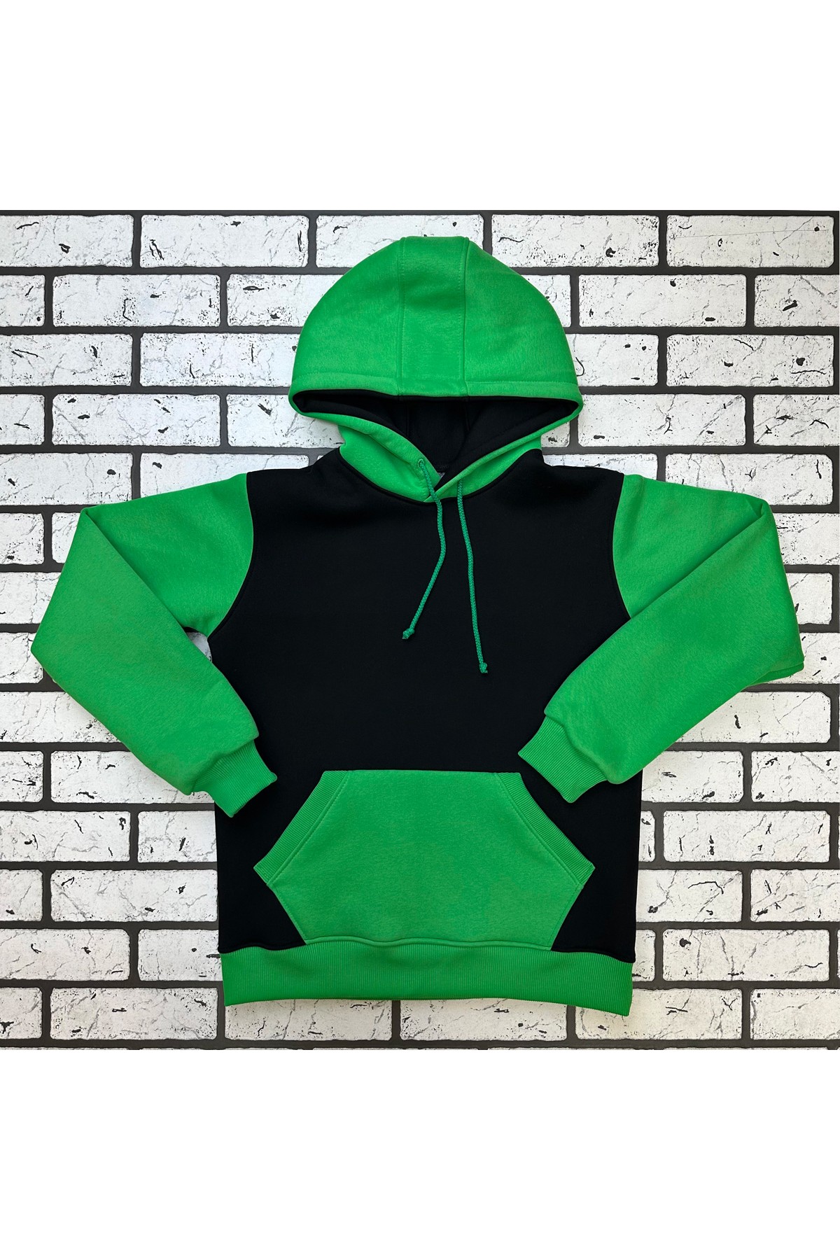 Black light Green Hoodie Мужская толстовка худи классическая двухцветная: черный-светло зеленый 320гр/м.кв — фото 6
