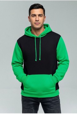 Black light Green Hoodie Мужская толстовка худи классическая двухцветная: черный-светло зеленый 320гр/м.кв