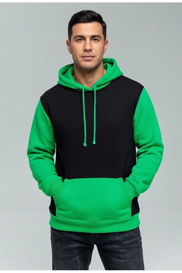 Black light Green Hoodie Мужская толстовка худи классическая двухцветная: черный-светло зеленый 320гр/м.кв Black light green Hoodie Man Classic XS-44-Unisex-(Мужской) Black light Green Hoodie Мужская толстовка худи классическая двухцветная: черный-светло зеленый 320гр/м.кв