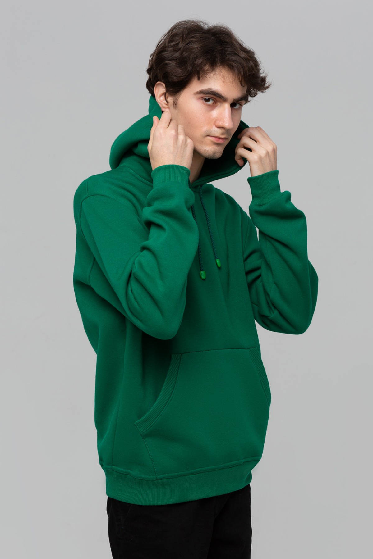 Dark Green leaf Hoodie Man Classic Мужская лиственно-зеленая толстовка худи классическая 320гр/м.кв — фото 4