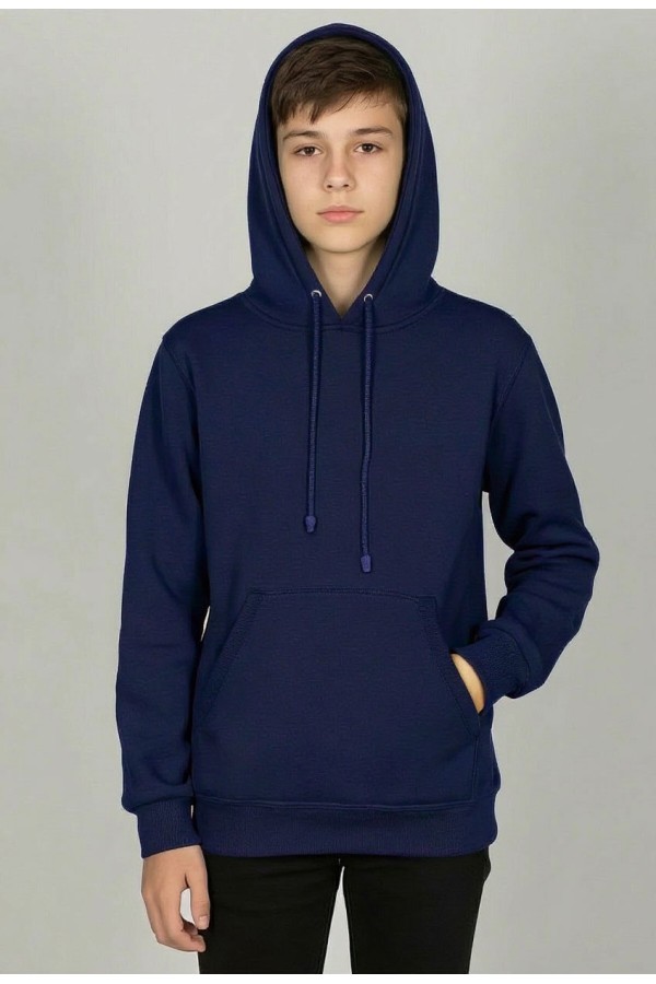 Подростковая темно-синяя толстовка худи классическая 320гр/м.кв Dark blue Hoodie teenage Classic S-38-40-Teenage-(Подростковый) Подростковая темно-синяя толстовка худи классическая 320гр/м.кв
