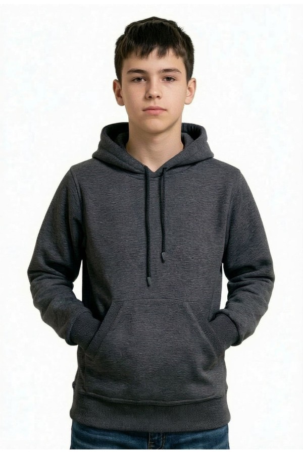  Dark Grey Hoodie teenage Classic XS-36-38-Teenage-(Подростковый)    Подростковая темно-серая меланж (антрацит) толстовка худи классическая 320гр/м.кв 