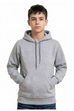  Grey melange Hoodie teenage Classic    Подростковая толстовка худи серый меланж классическая 320гр/м.кв 