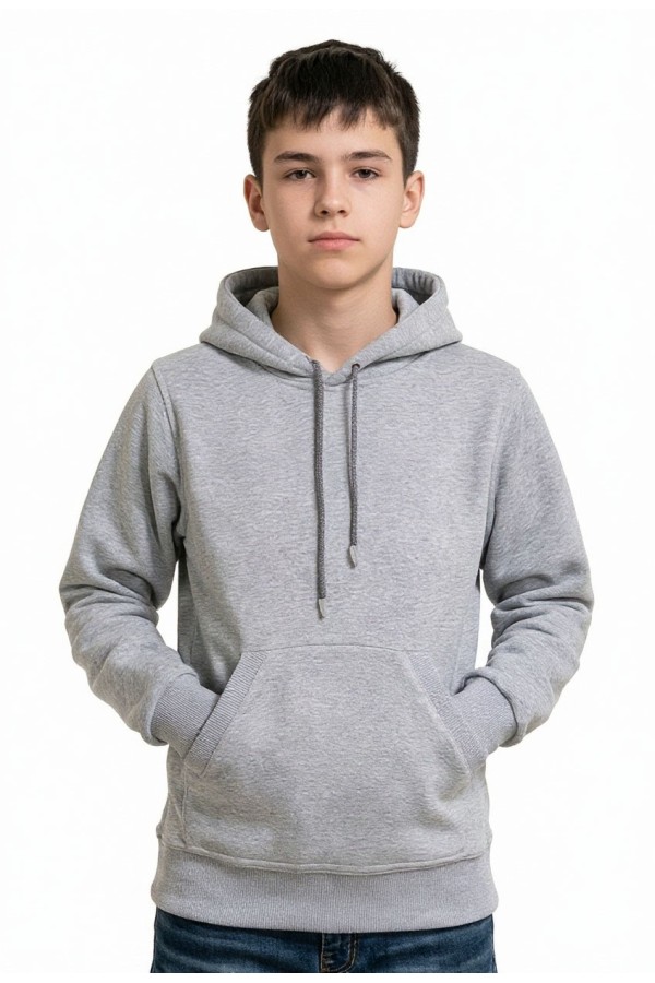  Grey melange Hoodie teenage Classic    Подростковая толстовка худи серый меланж классическая 320гр/м.кв 