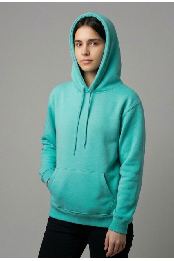  Mint Hoodie teenage Classic girl L-42-44-Teenage-(Подростковый)    Подростковая мятная толстовка худи классическая (фото на девочке) 320гр/м.кв 