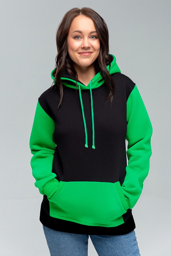 Black-light Green Hoodie Женская толстовка худи классическая черная с зеленым 320гр/м.кв Light-Green black Hoodie Teenager 3XL-50-52-Woman-(Женский) Black-light Green Hoodie Женская толстовка худи классическая черная с зеленым 320гр/м.кв