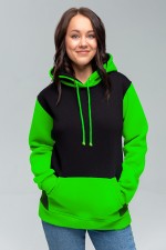  Neon-Green black Hoodie Teenager 3XL-50-52-Woman-(Женский)    Black-neon Green Hoodie Женская толстовка худи классическая черная с неоновым зеленым 320гр/м.кв  