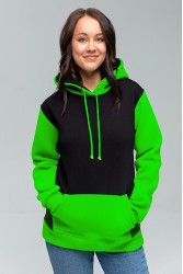 Black-neon Green Hoodie Женская толстовка худи классическая черная с неоновым зеленым 320гр/м.кв 